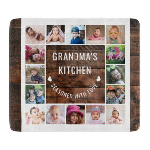 Rustic Wood Grandma’s Kitchen 16 Photo Collage Cutting Board
