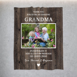 Rustic Wood Grandma Thank You Personalised Fleece Blanket