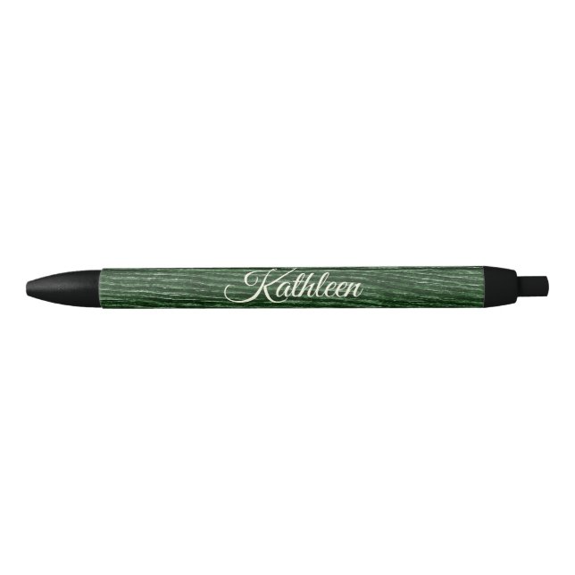Rustic Wood Green Monogram Black Ink Pen (Front)