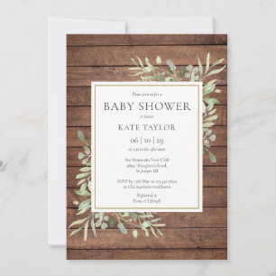 Rustic Wood Greenery Baby Shower / Sprinkle Invitation