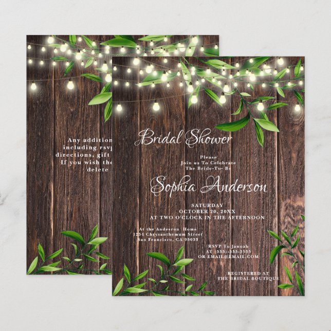 Rustic Wood & Greenery Bridal Shower Invitation (Front/Back)