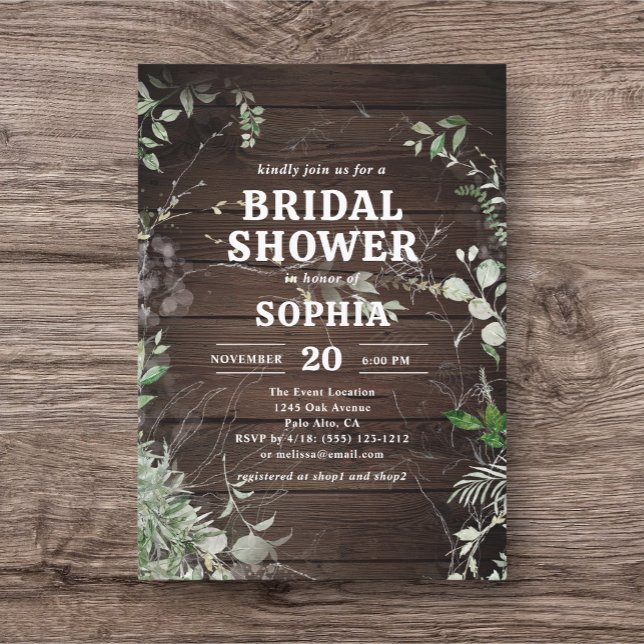 Rustic Wood Greenery Bridal Shower Invitation (Creator Uploaded)