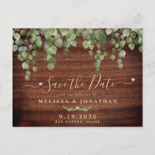 Rustic Wood Greenery Country Wedding Save The Date Announcement Postcard