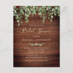 Rustic Wood Greenery Eucalyptus Bridal Shower Invitation Postcard