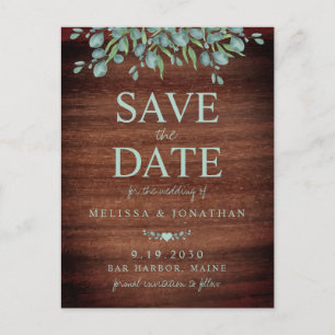 Rustic Wood Greenery Eucalyptus Save The Date Announcement Postcard