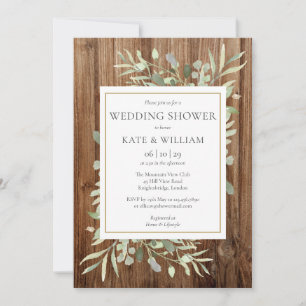 Rustic Wood Greenery Floral Wedding Shower Invitation