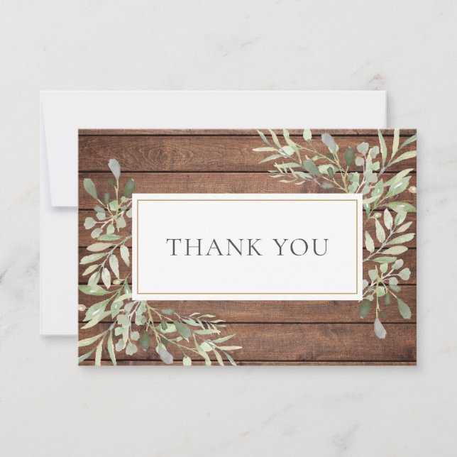 Rustic Wood Greenery Funeral Celebration Of Life Thank You Card (Front)