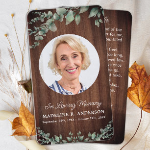Rustic Wood Greenery Funeral Prayer Card Memorial 