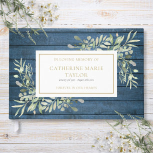 Rustic Wood Greenery In Loving Memory Funeral Guest Book