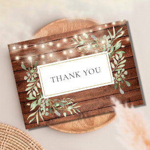 Rustic Wood Greenery String Lights Thank You Card