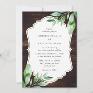 Rustic Wood Greenery Wedding Invitation