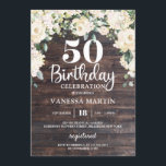 Rustic wood greenery white floral 50th birthday invitation<br><div class="desc">Rustic wood greenery white floral 50th birthday invitation,  Contact me for matching items or for customisation,  Blush Roses ©</div>