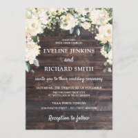 Rustic wood greenery white floral roses wedding