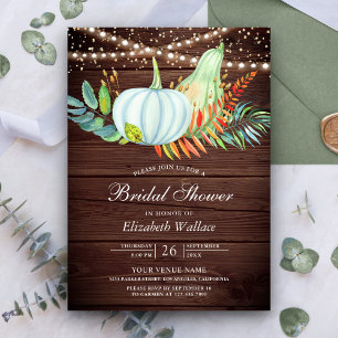Rustic Wood Greenery White Pumpkin Bridal Shower Invitation