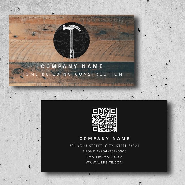 Rustic Wood Hammer Home Building Construction Business Card (Rustic Wood Hammer Home Building Construction Business Card)