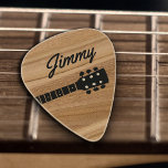 Rustic Wood Handwritten Name Guitar Pick<br><div class="desc">This design would feature a faux wood guitar pick that has been laser engraved with a monogram. The faux wood would be light in colour and have a subtle wood grain pattern that is visible on the surface. The monogram would be engraved in a contrasting black colour, to ensure that...</div>
