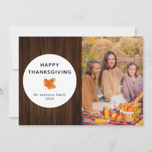 Rustic Wood Happy Thanksgiving Autumn Photo Holiday Card