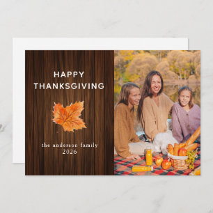 Rustic Wood Happy Thanksgiving Autumn Photo Holiday Card