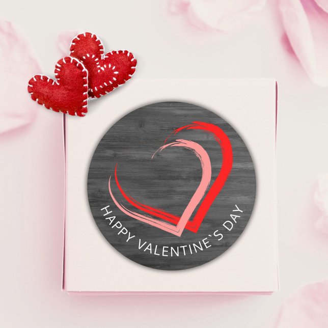 Rustic Wood Happy Valentine`s Day Two Hearts Classic Round Sticker (Creator Uploaded)