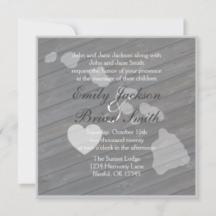 Rustic wood Hawaii grey wedding invitations