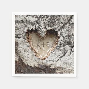 Rustic Wood Heart Birch Bark Wedding Napkin