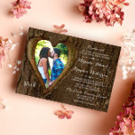 Rustic Wood Heart Country Photo Wedding Invitation<br><div class="desc">Capture the essence of love and simplicity with our Custom Rustic Wood Heart Country Photo Wedding Invitations. Personalize your special day with these elegantly rustic invitations, featuring an endearing heart motif amidst a wooden-textured background, perfectly framing your treasured photo. The invitations are available as a high-quality printing version or an...</div>