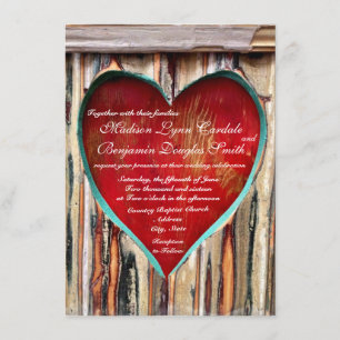 Rustic Wood Heart Country Wedding Invitations