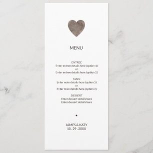Rustic wood heart wedding ceremony program menu
