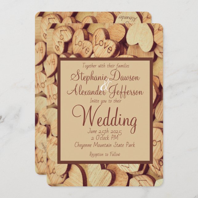 Rustic Wood Heart Wedding Invitation (Front/Back)