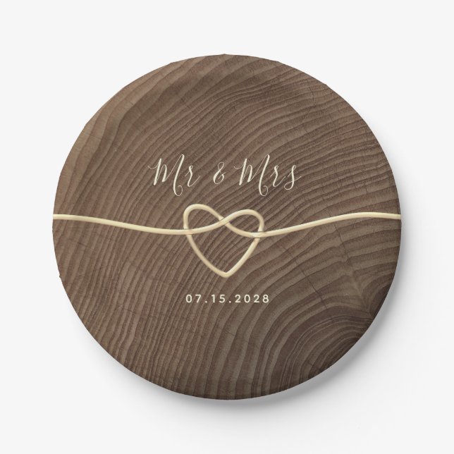 Rustic Wood Heart Wedding Paper Plate (Front)