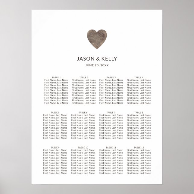 Rustic Wood Heart Wedding Seating Chart (Front)