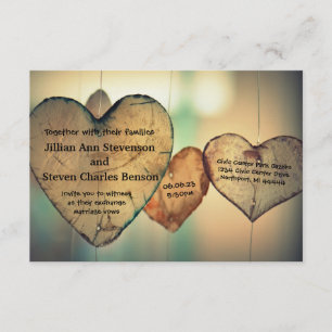 Rustic Wood Hearts - 3x5 Wedding Invitation