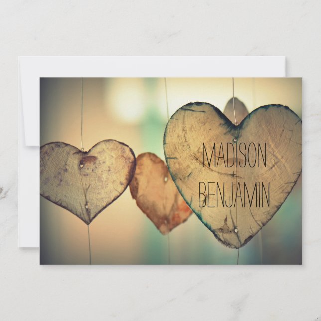 Rustic Wood Hearts Country Wedding Invitations (Front)
