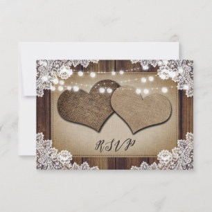 Rustic Wood Hearts Lace Wedding RSVP Meal Choice