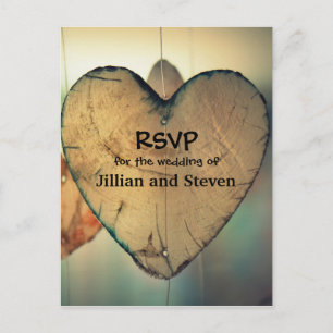 Rustic Wood Hearts - RSVP Post Card