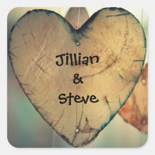 Rustic Wood Hearts - Square Stickers