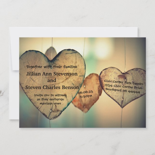 Rustic Wood  Hearts - Wedding Invitation (Front)
