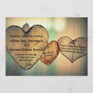 Rustic Wood Hearts - Wedding Invitation