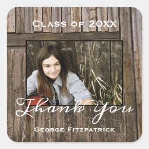 Rustic Wood High School Graduation Thank You Square Sticker