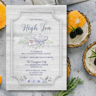 Rustic Wood High Tea Baby Shower Invitation