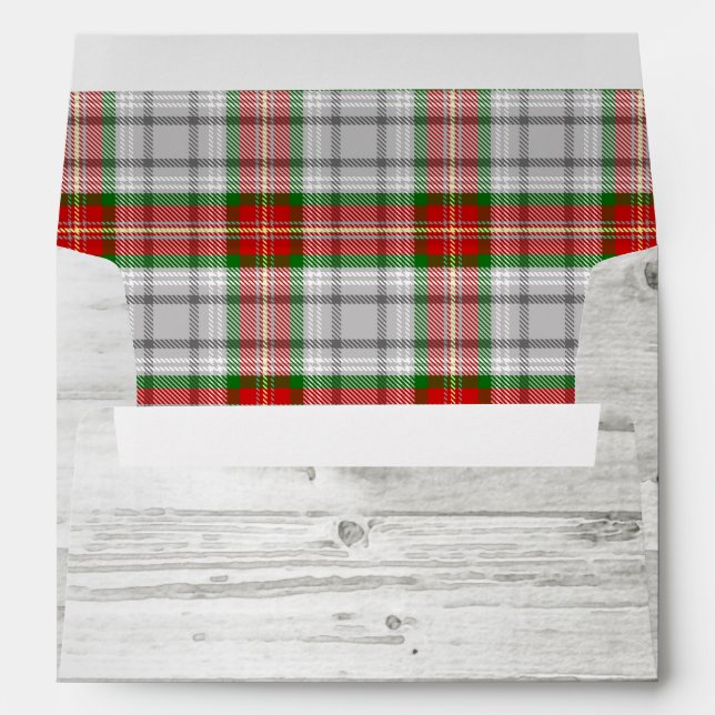 Rustic Wood Holiday Plaid Sunflower Return Address Envelope (Back (Bottom))