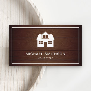 Rustic Wood Home Icon Real Estate Agent Business Card