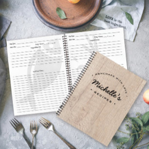 Rustic wood Homemade with Love Recipe Personalised Notebook