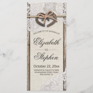 Rustic Wood Horseshoes Burlap Lace Wedding Program Programme
