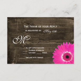 Rustic Wood Hot Pink Daisy Wedding RSVP Cards