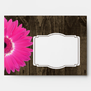 Rustic Wood Hot Pink Gerber Daisy Custom Envelopes