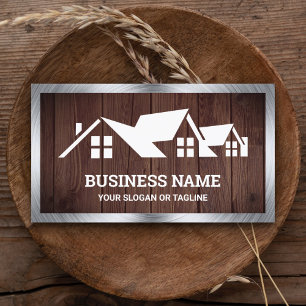 Rustic Wood House Roofing Construction Roofer Business Card