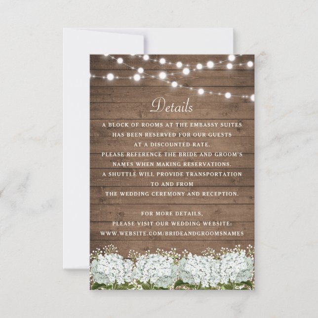 Rustic Wood Hydrangea Baby's Breath Wedding Detail Invitation (Front)