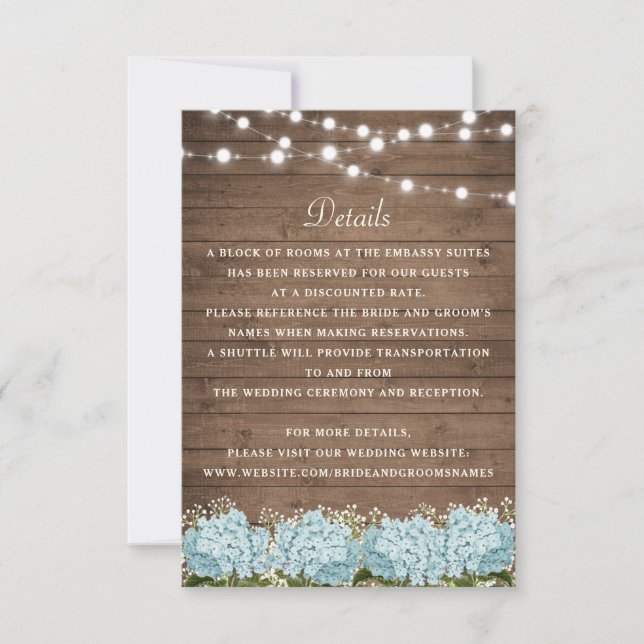 Rustic Wood Hydrangea Baby's Breath Wedding Detail Invitation (Front)