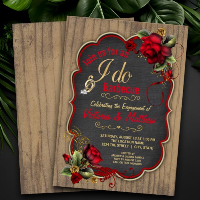 Rustic Wood I Do BBQ Couples Shower Invitation (Rustic barbecue engagement party invitation. Simply add your event details.)